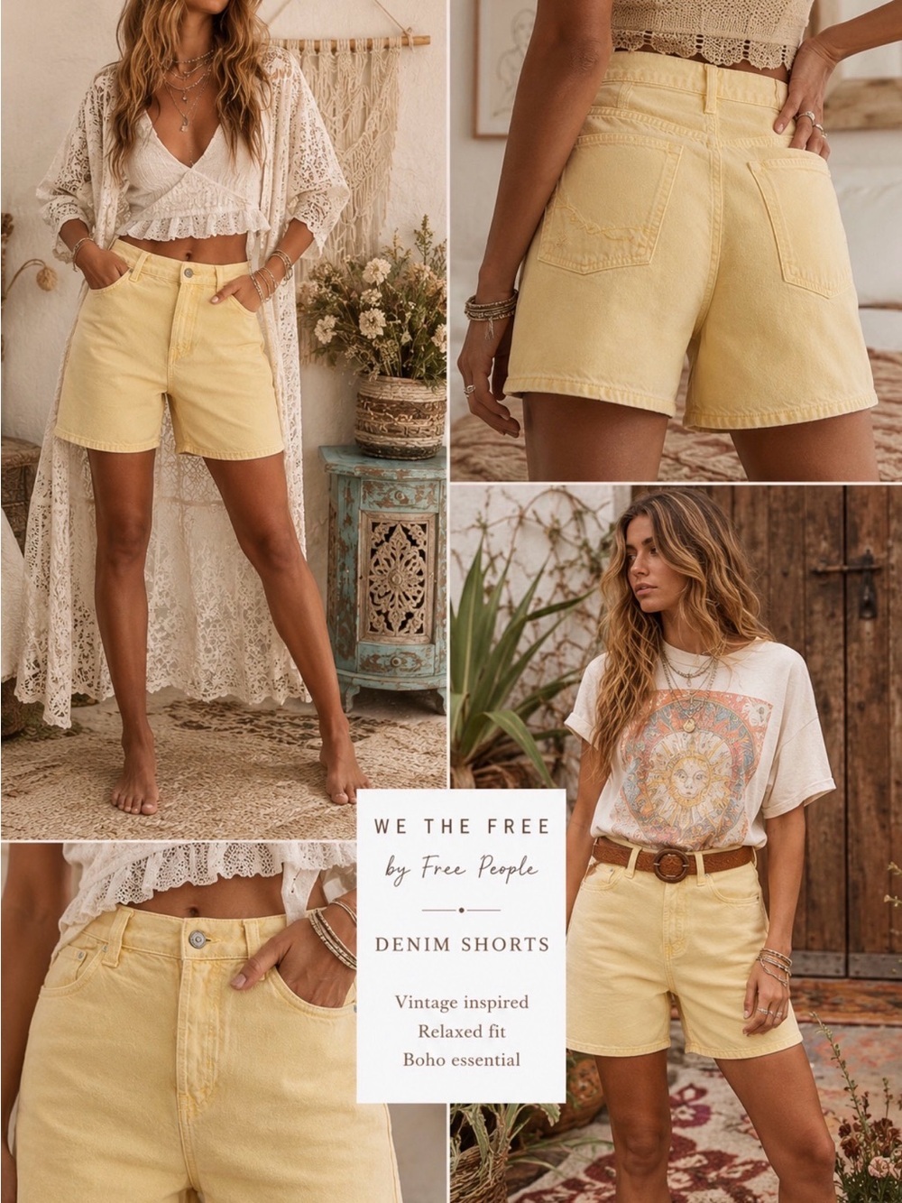 We The Free Yellow High-Rise Denim Shorts Sz 30 waist 16’ Rise 12’ Inseam 9’